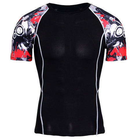 New Compression Shirt Splicing Sleeve Fitness Men Wolf Skull Anime 3D T Shirt MMA Short Sleeve Crossfit Bodybuilding Tee Shirt - Wolfmall
