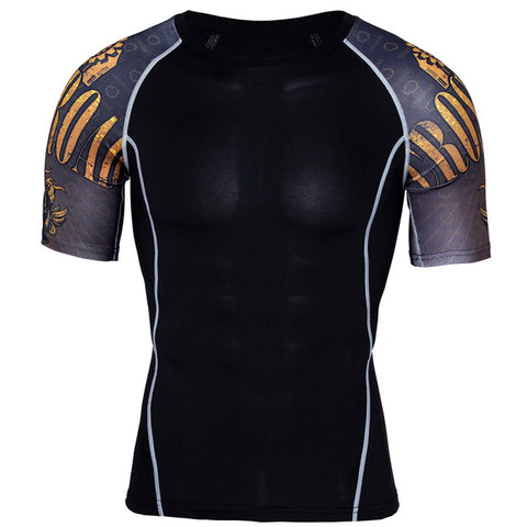 New Compression Shirt Splicing Sleeve Fitness Men Wolf Skull Anime 3D T Shirt MMA Short Sleeve Crossfit Bodybuilding Tee Shirt - Wolfmall