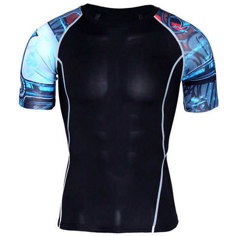 New Compression Shirt Splicing Sleeve Fitness Men Wolf Skull Anime 3D T Shirt MMA Short Sleeve Crossfit Bodybuilding Tee Shirt - Wolfmall