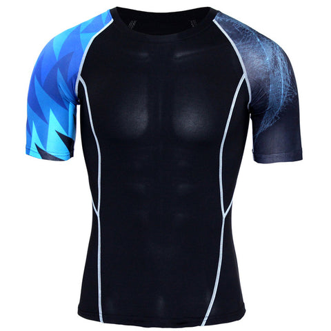 New Compression Shirt Splicing Sleeve Fitness Men Wolf Skull Anime 3D T Shirt MMA Short Sleeve Crossfit Bodybuilding Tee Shirt - Wolfmall