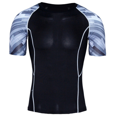 New Compression Shirt Splicing Sleeve Fitness Men Wolf Skull Anime 3D T Shirt MMA Short Sleeve Crossfit Bodybuilding Tee Shirt - Wolfmall