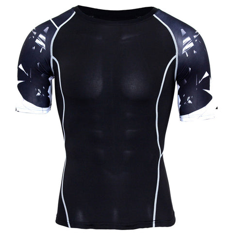 New Compression Shirt Splicing Sleeve Fitness Men Wolf Skull Anime 3D T Shirt MMA Short Sleeve Crossfit Bodybuilding Tee Shirt - Wolfmall