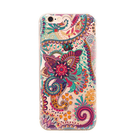 GerTong Flowers Patterned Soft TPU Case for iPhone 6 6s Plus 5s 5 SE 7 Plus Tiger Wolf Girl Fruit Totem Printed Phone Bag Coque - Wolfmall