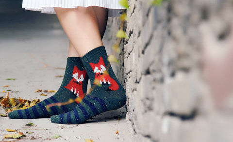 Korean thick wool cotton women girl crew socks autumn winter of Harajuku animal Fox Wolf striped sox brand lovely cute christmas - Wolfmall