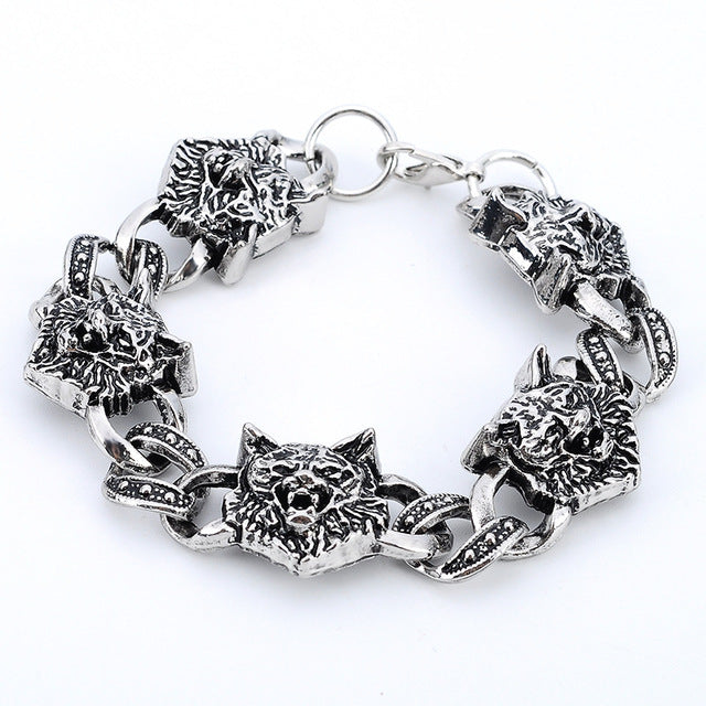 Punk Stainless Steel Wolf Head Bracelet Men Dragon/Leopard/Skull Charms Cuff Bracelets Bangles Male Man Jewelry U-Pick Pulseras - Wolfmall
