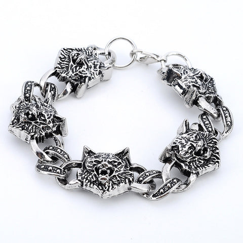 Punk Stainless Steel Wolf Head Bracelet Men Dragon/Leopard/Skull Charms Cuff Bracelets Bangles Male Man Jewelry U-Pick Pulseras - Wolfmall