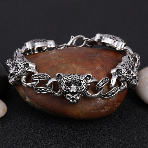 Punk Stainless Steel Wolf Head Bracelet Men Dragon/Leopard/Skull Charms Cuff Bracelets Bangles Male Man Jewelry U-Pick Pulseras - Wolfmall