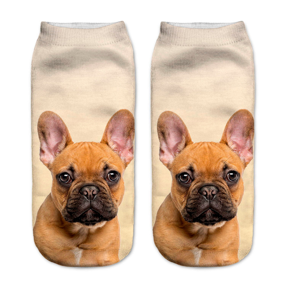 5Pairs/pack 19*8cm 3D Pugs Wolf Dogs Printed Socks New Unisex Low Cut Ankle Socks Cotton sock Women's Casual Charactor Socks - Wolfmall