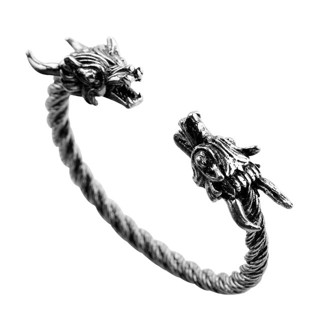 Large Viking Wolf Head Solid Hand Crafted Silver Pewter Bracelet Bangle Wolf series dragon's bracelet vikings jewelry - Wolfmall