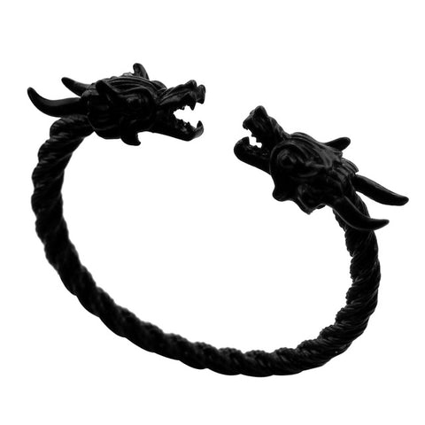 Large Viking Wolf Head Solid Hand Crafted Silver Pewter Bracelet Bangle Wolf series dragon's bracelet vikings jewelry - Wolfmall