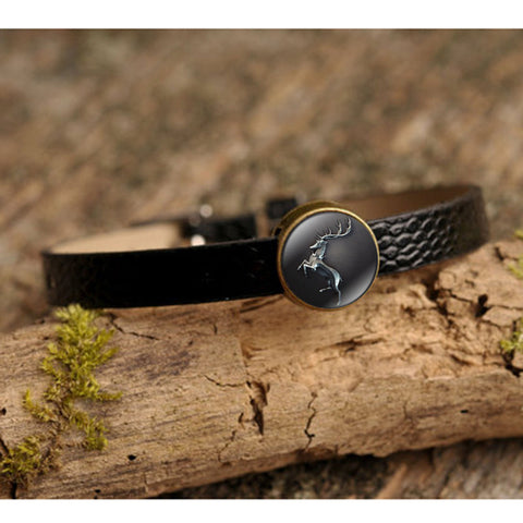 XUSHUI XJ Game of Thrones Bracelets & Bangles Stark Wolf Art Glass Cabochon Vintage Jewelry Black Pu Leather Bracelet Women Men - Wolfmall