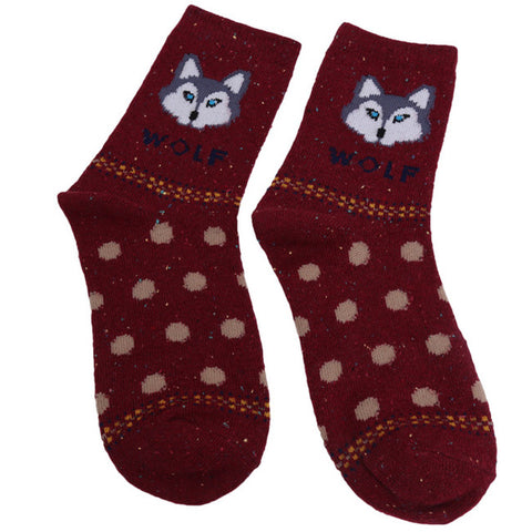 2017 Autumn Winter Thick Wool Cotton Crew Socks Women Harajuku Animal Wolf Christmas Sock Female Funny Sock Brand Cute HO980741 - Wolfmall