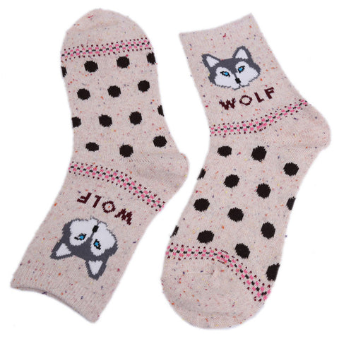 2017 Autumn Winter Thick Wool Cotton Crew Socks Women Harajuku Animal Wolf Christmas Sock Female Funny Sock Brand Cute HO980741 - Wolfmall