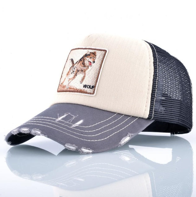 Fashion Unisex Patch Bones Wolf Embroidery Hip Hop Hats Breathable Mesh Baseball Caps Men Women Casquette Summer Trucker Gorras - Wolfmall