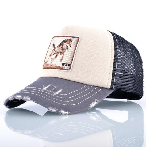 Fashion Unisex Patch Bones Wolf Embroidery Hip Hop Hats Breathable Mesh Baseball Caps Men Women Casquette Summer Trucker Gorras - Wolfmall