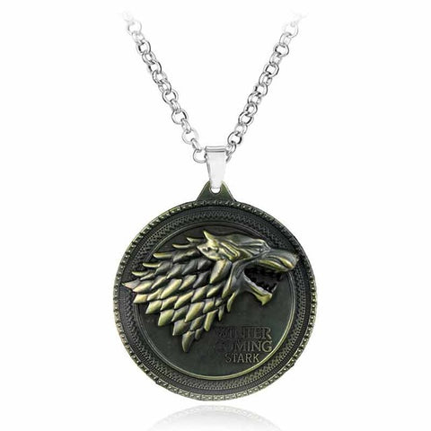 Hot Styles Game of Thrones House Stark Winter Is Coming Wolf Head Dragon Pendant Necklace High Quality Gift For Man Woman Fans - Wolfmall