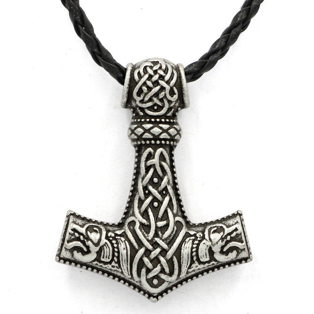 youe shone Men Norse God Viking Odin Wolf THOR'S HAMMER MJOLNIR PENDANT - Wolfmall