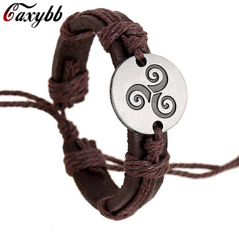 Fashion trend Teen Wolf Triskele Bracelets Hemp Adjustable Size Bracelet Genuine Leather Charm Bracelet Women Men Movies Jewelry - Wolfmall