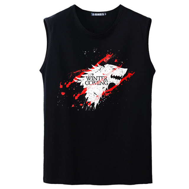 Fashion cotton Man women game of the throne wolf splash Summer Street hip hop concert  sleeveless T-Shirts Top tee vest tank top - Wolfmall