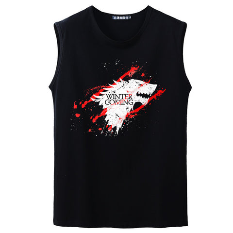 Fashion cotton Man women game of the throne wolf splash Summer Street hip hop concert  sleeveless T-Shirts Top tee vest tank top - Wolfmall