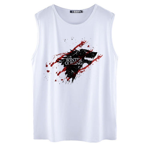 Fashion cotton Man women game of the throne wolf splash Summer Street hip hop concert  sleeveless T-Shirts Top tee vest tank top - Wolfmall
