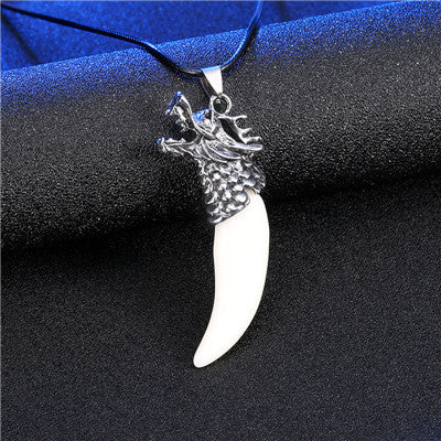 Men Antique Wolf Fang Tooth Pendant Necklace Vintage Wolf Tooth Dragon Alloy Pendant Necklace Fashion Jewelry gift freeshipping - Wolfmall