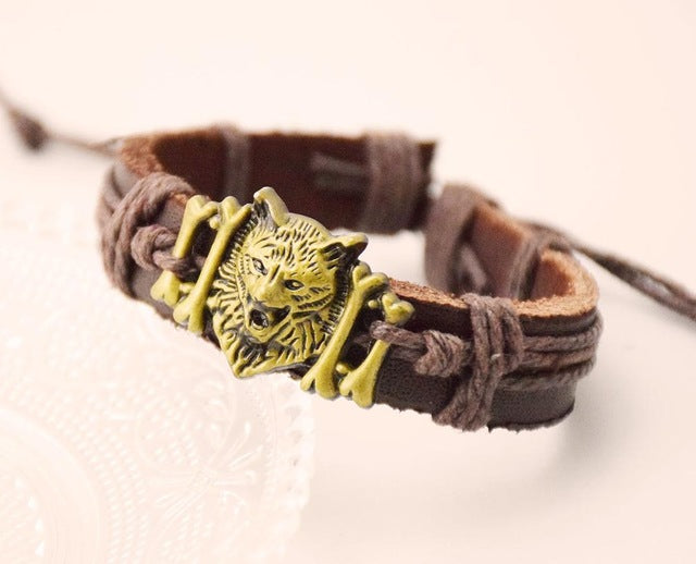 new product wolf head jewelry ornament genuine leather bracelets cuff bangle wristband drop shipping - Wolfmall