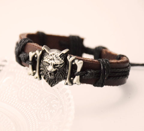 new product wolf head jewelry ornament genuine leather bracelets cuff bangle wristband drop shipping - Wolfmall