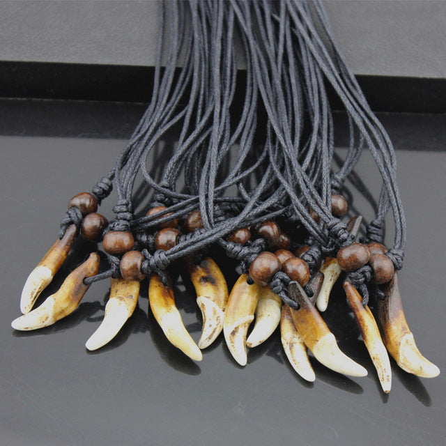 Wholesale 10pcs Tibet Real Tooth Fangs Wolf Teeth Pendants Surfer Adjustable Necklace Amulet Gift MN251 - Wolfmall