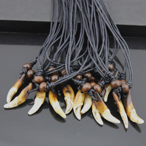 Wholesale 10pcs Tibet Real Tooth Fangs Wolf Teeth Pendants Surfer Adjustable Necklace Amulet Gift MN251 - Wolfmall