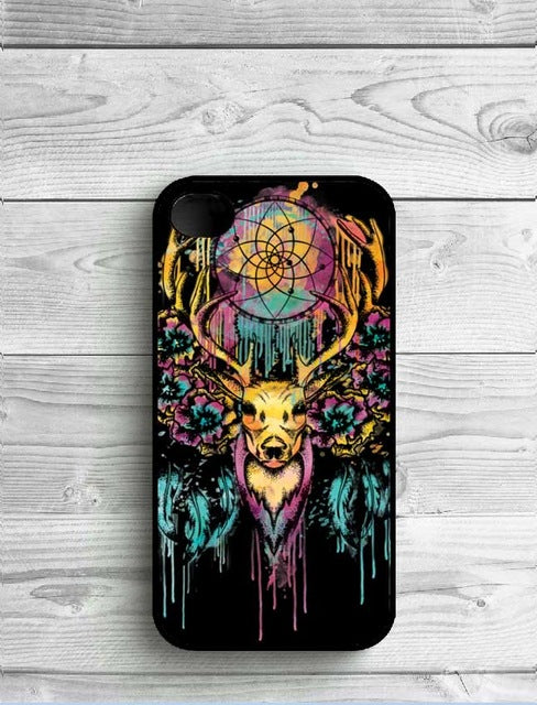 2016 New Fashion Mandala Henna Wolf Cover Case For iPhone 4 4s 5 5s SE 5c 6 6s 6Plus 7 7Plus Black plastic hard cover protection - Wolfmall