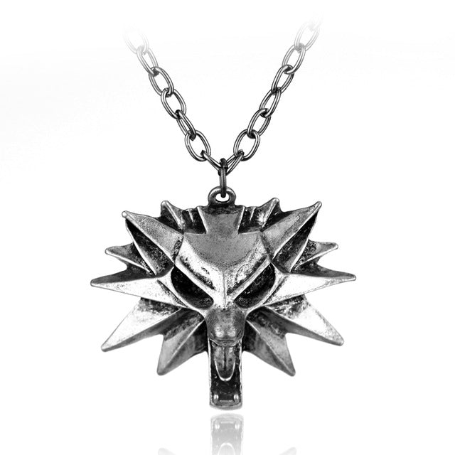 Hot Game Wolf Head Pendant Necklace Medallion Wizard The Witcher 3 Moive Jewelry Wild Hunt Necklace Silver Black - Wolfmall