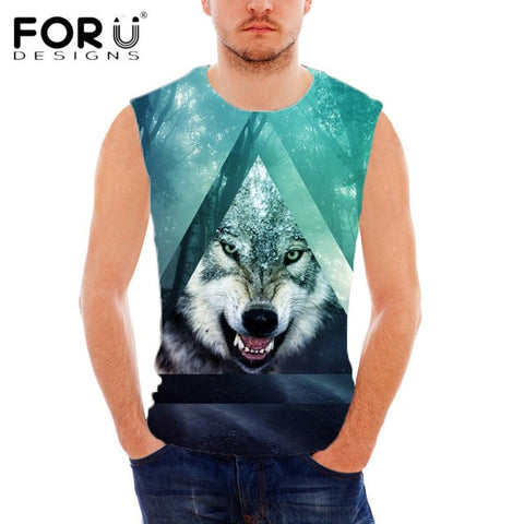 FORUDESIGNS 3D Animal Wolf Printed Men's Bodybuilding Tank Top Summer Comfortable Sleeveless Casual Tank Tops For Man Muscle Top - Wolfmall