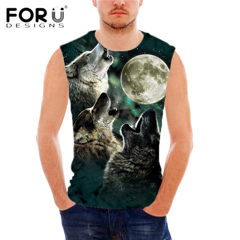 FORUDESIGNS 3D Animal Wolf Printed Men's Bodybuilding Tank Top Summer Comfortable Sleeveless Casual Tank Tops For Man Muscle Top - Wolfmall