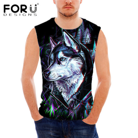 FORUDESIGNS 3D Animal Wolf Printed Men's Bodybuilding Tank Top Summer Comfortable Sleeveless Casual Tank Tops For Man Muscle Top - Wolfmall