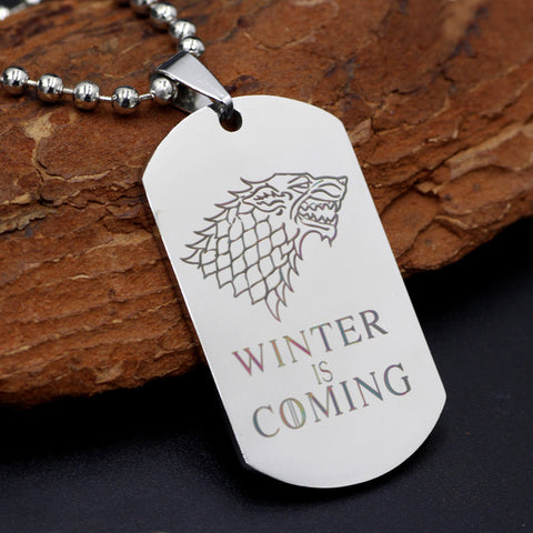 Game of Thrones Winter is Coming Stainless Steel Military Pendant Jewellery House Stark Direwolf Medallion Wolf Necklace - Wolfmall
