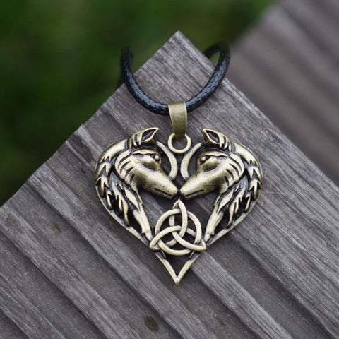 Celtic Spirit Wolf Pendant Necklace Wolf Couple Heart Necklaces Love gift SanLan Jewelry - Wolfmall