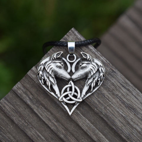 Celtic Spirit Wolf Pendant Necklace Wolf Couple Heart Necklaces Love gift SanLan Jewelry - Wolfmall