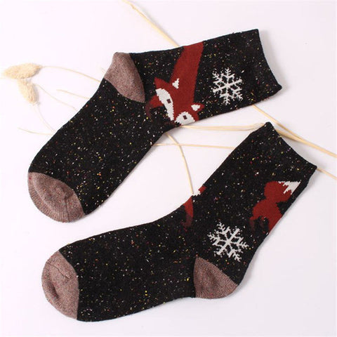 Korean thick wool cotton women girl crew socks autumn winter of Harajuku animal Fox Wolf striped sox brand lovely cute christmas - Wolfmall