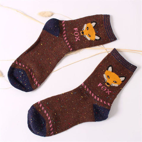 Korean thick wool cotton women girl crew socks autumn winter of Harajuku animal Fox Wolf striped sox brand lovely cute christmas - Wolfmall