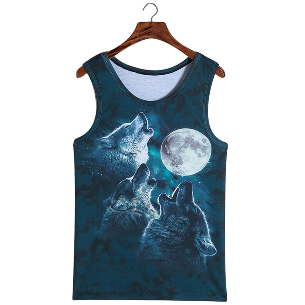 New Tank Top Hip Hop Style Sleeveless T-shirt Men's Walk Vest Loose Tank Tops Punk Rock Men Summer Tee Unisex Tattoo Moon Wolf - Wolfmall