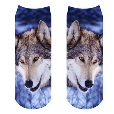 1pair New Printed Short Socks Fruit Animal Cute Cat Wolf Shark 3D Printed sock Men Unisex Low Cut Ankle Emoji Socks Soft Casual - Wolfmall