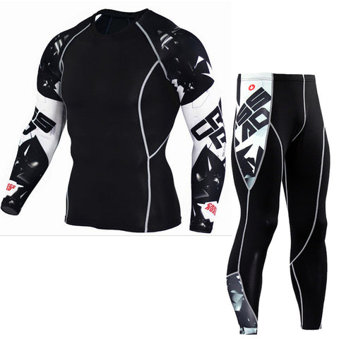 Mens Compression Sets T Shirts Wolf Print Lycra Crossfit T-shirt Joggers Base Layer Tight Tops Leggings Brand Clothing - Wolfmall