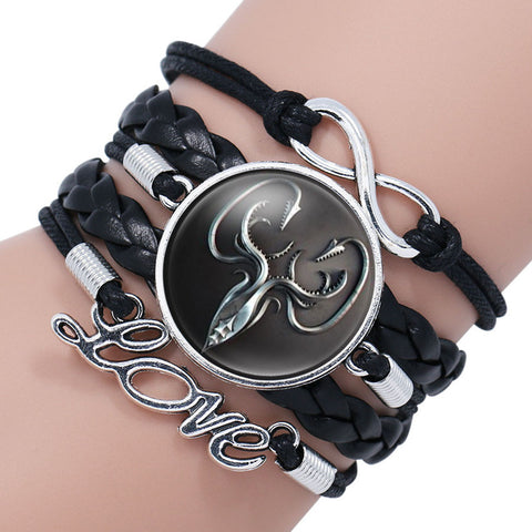 NingXiang Game Of Throne Bracelet House Stark Wolf Head Infinity Glass Cabochon Bracelets Bangles WINTER COMING Wrap Bracelet - Wolfmall