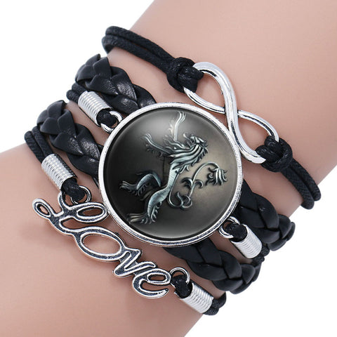 NingXiang Game Of Throne Bracelet House Stark Wolf Head Infinity Glass Cabochon Bracelets Bangles WINTER COMING Wrap Bracelet - Wolfmall