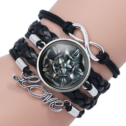 NingXiang Game Of Throne Bracelet House Stark Wolf Head Infinity Glass Cabochon Bracelets Bangles WINTER COMING Wrap Bracelet - Wolfmall