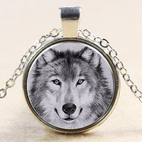 Time Gem Wolf Graphics Gems Glass Cabochon Necklace Pendant - Wolfmall