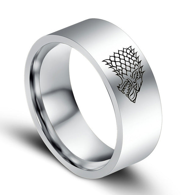 Throne Set Wolf ring Mens Punk Style Ring Stainless Steel Ring for Men Size 7-13 - Wolfmall