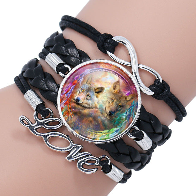 NingXiang Popular Black Color Gothic Wolf Moon Glass Dome Charm Bracelet Bangle Jewelry Love Boy Men Handmade Sirius Accessories - Wolfmall