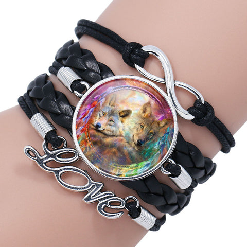 NingXiang Popular Black Color Gothic Wolf Moon Glass Dome Charm Bracelet Bangle Jewelry Love Boy Men Handmade Sirius Accessories - Wolfmall